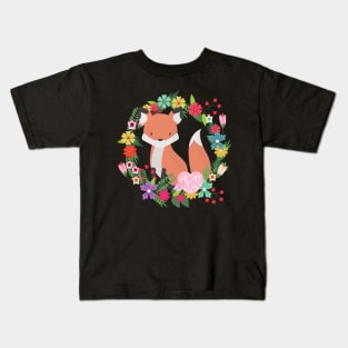 Happy Mother's Day Fox in a Wreath of Flowers Cute Mother gift Kids T-Shirt